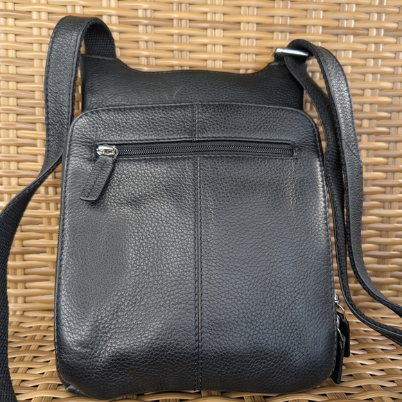 Jack Georges Voyager Black Pebbled Leather Crossbody Shoulder Bag - Picture 3 of 13